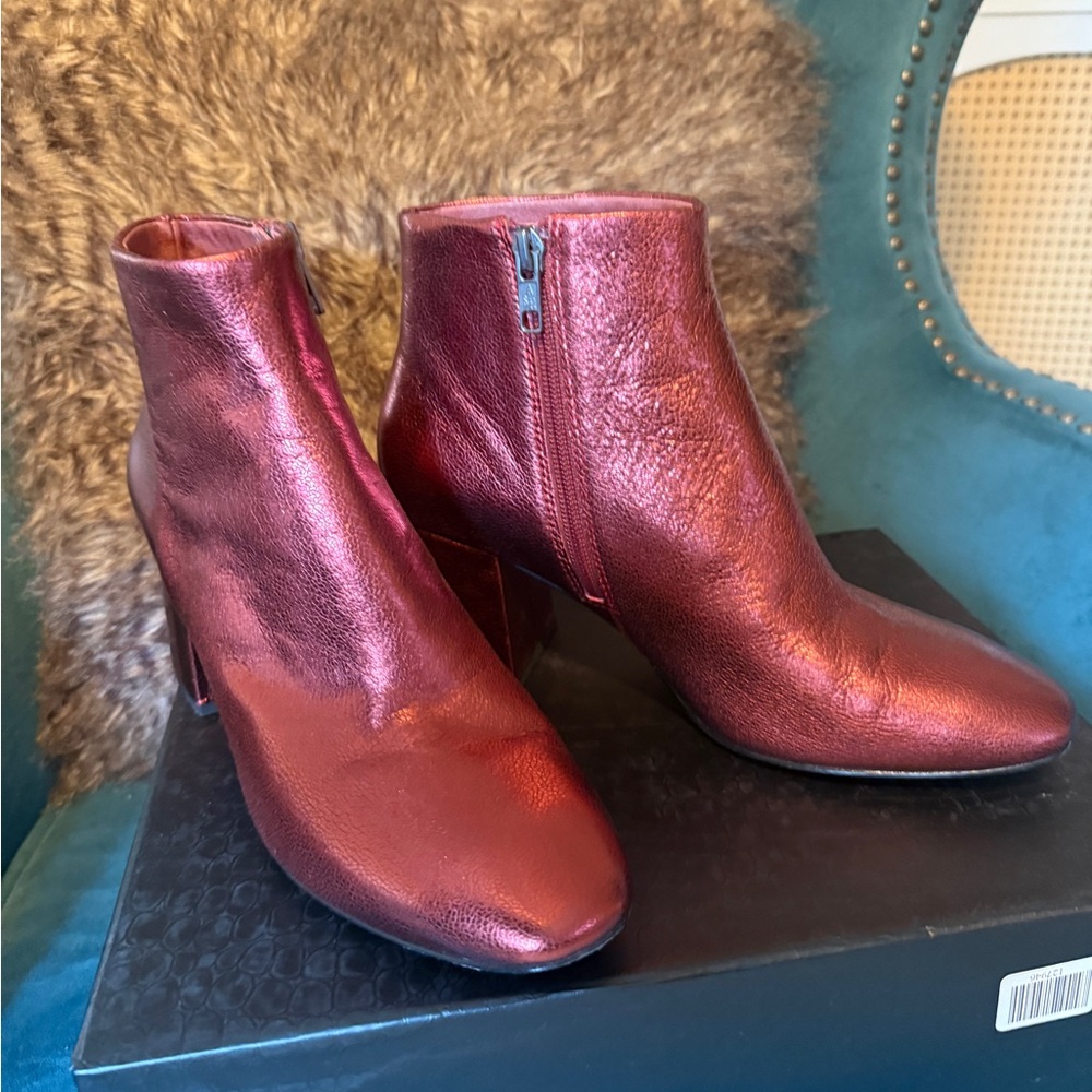 Leather Metallic Red Booties
